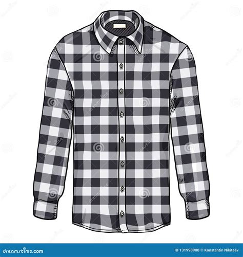 Vector Cartoon Long Sleeve Black And White Checkered Casual Men Shirt