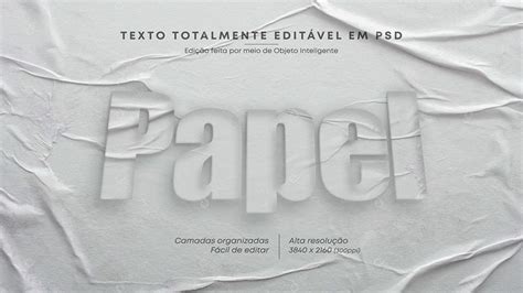 Efeito De Texto Papel Textura Psd Edit Vel Zip Textos Textura