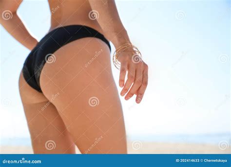 Young Woman With Beautiful Body On Beach Closeup Stock Image Image