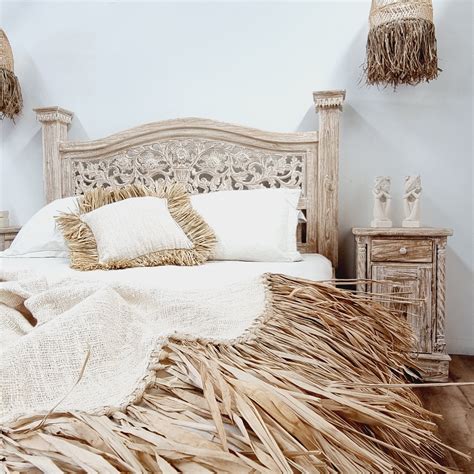 Lovina Hand Carved Teak Bed In Whitewash Bali Abundance