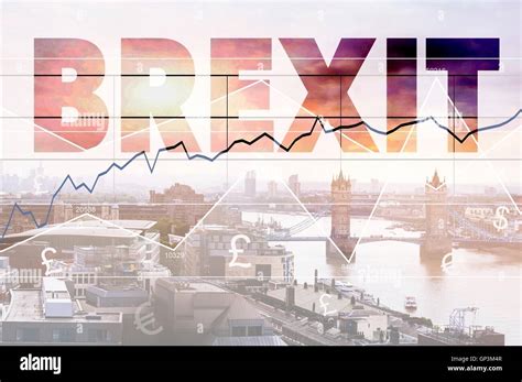 Brexit Concept Background Double Exposure With Uk Skyline London