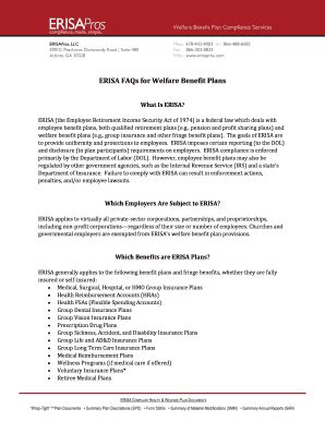 Fillable Online ERISA FAQs For Welfare Benefit Plans ERISA Pros Fax