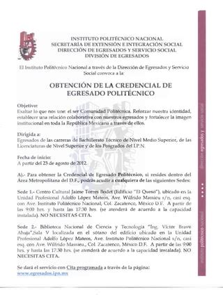 Convocatoria Credencial De Egresado IPN PDF