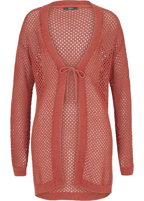 Modische Ajour Oversize Strickjacke Rot Damen Bonprix