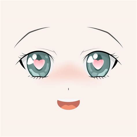 Happy Anime Face Manga Style Big Green Eyes Little Nose And Kawaii