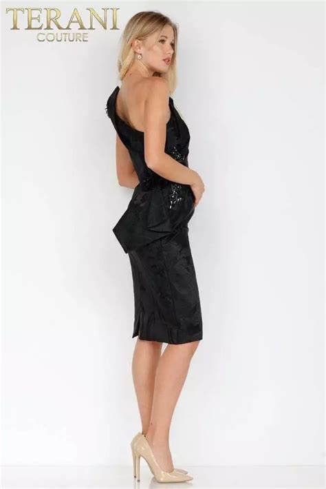 One Shoulder Black Cocktail Dress 231c0211