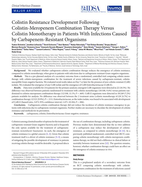 Pdf Colistin Resistance Development Following Colistin Meropenem