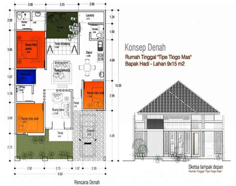 30 Contoh Denah Dan Desain Rumah 9 X 15 Meter Desain Id