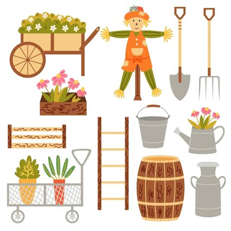 Ensemble D outils De Jardinage Chariot De Fleurs Boîtes Baril