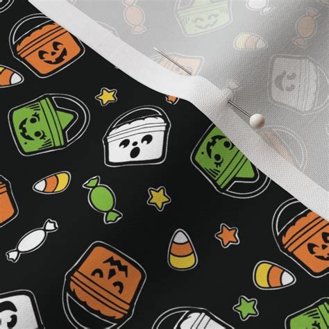 Boo Bucket On Black Fabric Spoonflower