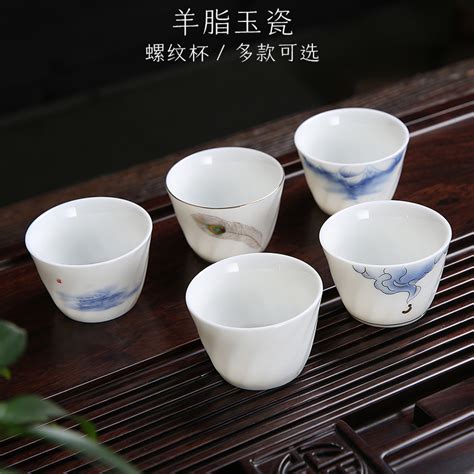 羊脂玉瓷茶杯陶瓷个人品茗杯白瓷手绘粉彩主人杯茶盏家用功夫茶具虎窝淘