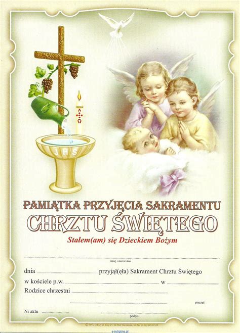 Dyplom Pamiątka Sakramentu Chrztu Świętego Aniołki e religijne pl