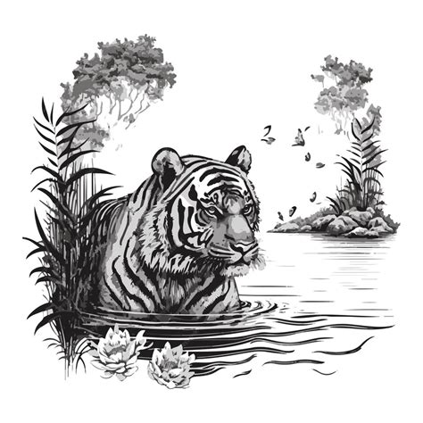 Premium Vector Watercolor Painting Of A Tiger Swimming