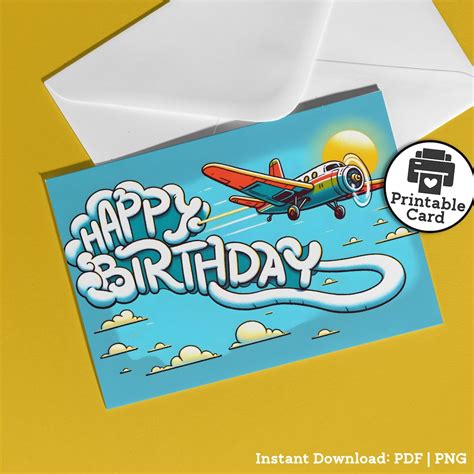 Printable Pilot Birthday Card Airplane Themed For Pilot Friend Aviation Enthusiast T For