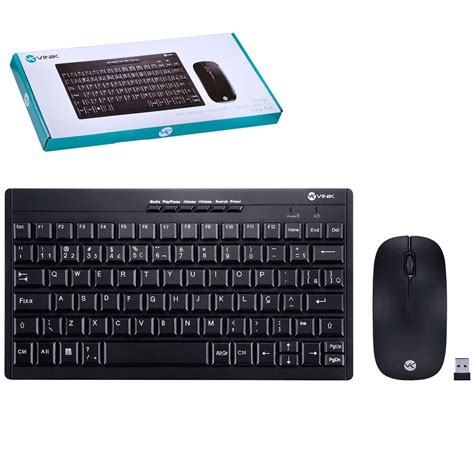 Kit Mini Teclado Abnt2 E Mouse 1600dpi Sem Fio Dynamic Flat Preto Usb Dc 110 Vinik Shark