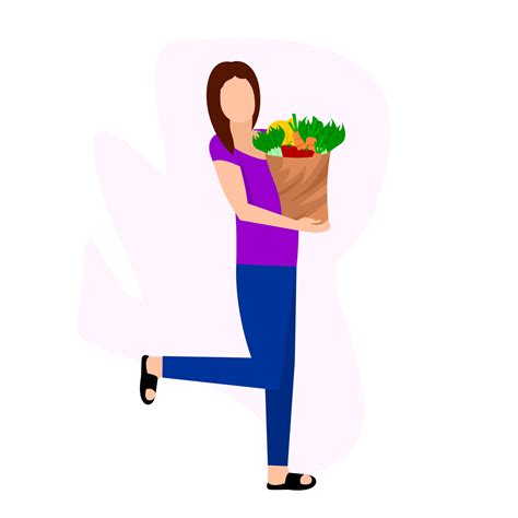 Woman Holding A Sack Of Vegetables Happily Graphic Illustration Of