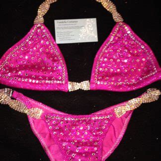 Pink Bikini Womes Physique Custom Competition Suit Rhinestone Connectors