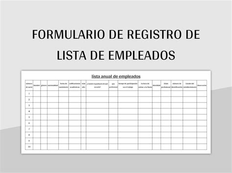 Plantilla De Excel Formulario De Registro De Lista De Empleados Y Hoja