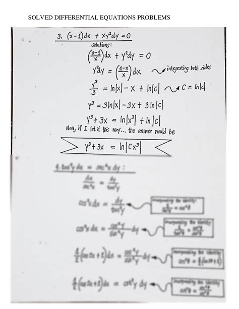 Solution Differential Equations Solved Problems Variable Separable