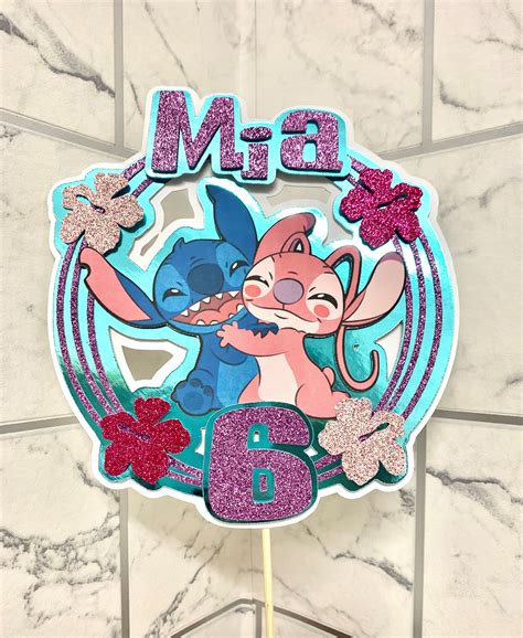 Personalised Birthday Glitter Cake Topper Stitch Angel Etsy Uk