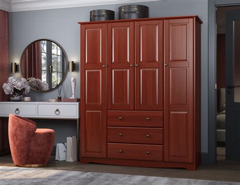 Wildon Home Armoire penderie 100 bois massif à 4 portes avec boutons