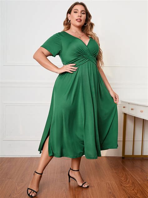 Semi Formal Green V Neck Plus Size Dress Something She Likes Wholesale