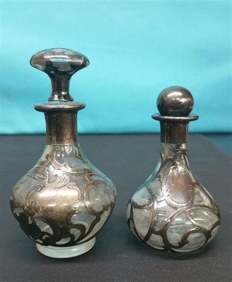 Two Antique Sterling Silver Overlay Perfume Bottles Pure Etsy