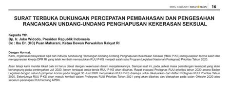 Surat Terbuka Dukungan Percepatan Pembahasan Dan Pengesahan RUU PKS