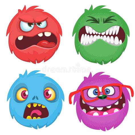 Cartoon Monster Faces Set Vector Set Of Four Halloween Monster Faces