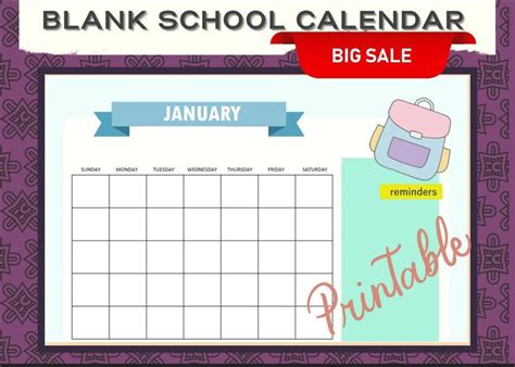 BLANK SCHOOL CALENDAR in 2023 | School calendar, Sunday monday tuesday ...