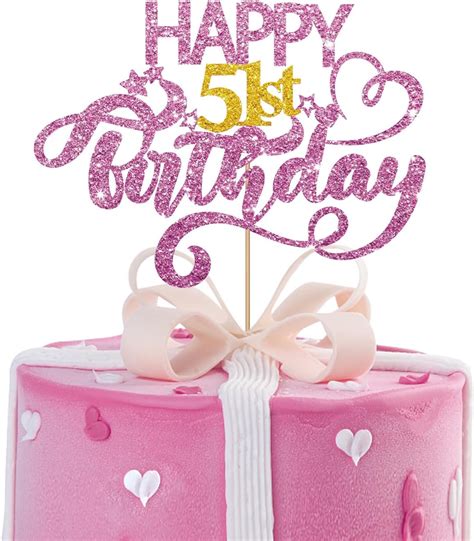 Amazon Pink Glitter Happy 51st Birthday Cake Topper Fifty One