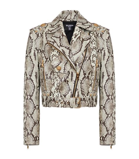 Womens Balmain Brown Snakeskin Effect Biker Jacket Harrods UK