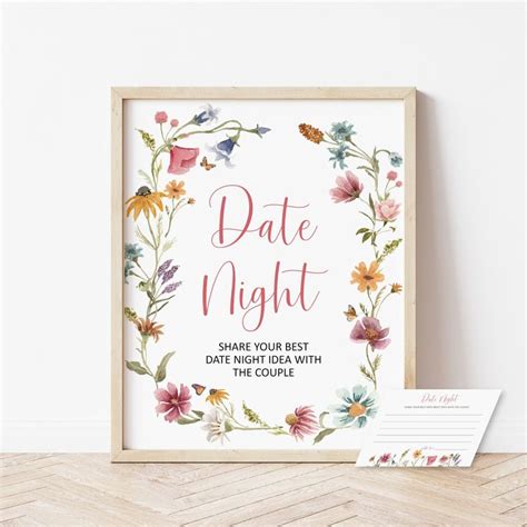 Wildflower Date Night Card Newlywed Date Night Ideas Card And Sign Wildflower Bridal Shower