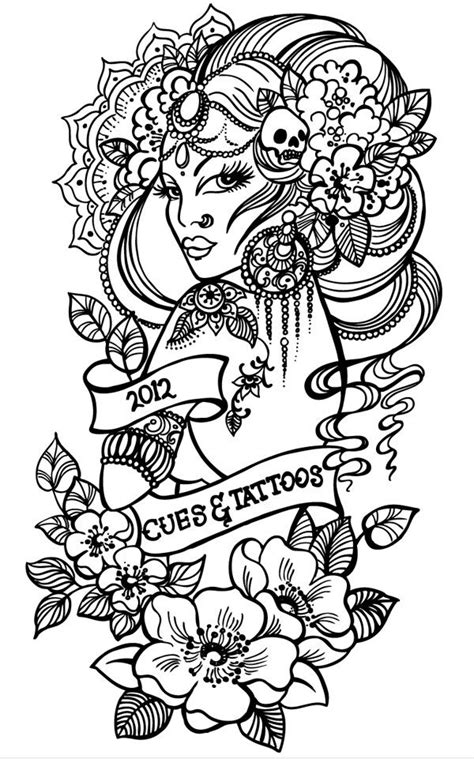 Adult Coloring Pages Of Tattoo Women