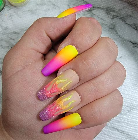 Neon Rainbow Ombre Nails