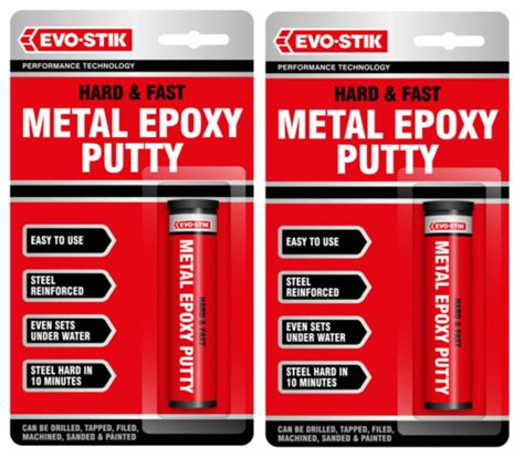 X2 Pack Evo Stik Evo Stik Stick Hard Fast Metal Epoxy Steel Putty 50g