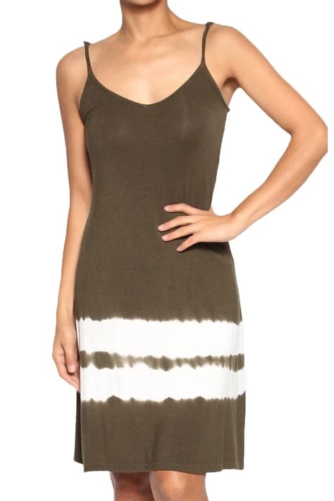 Themogan Womens Sleeveless Spaghetti Strap Tie Dye Jersey V Neck Shift Midi Dress