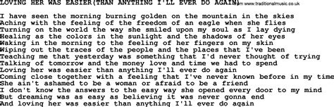 Kris Kristofferson Song Loving Her Was Easierthan Anything Ill Ever Do Againtxt Lyrics And