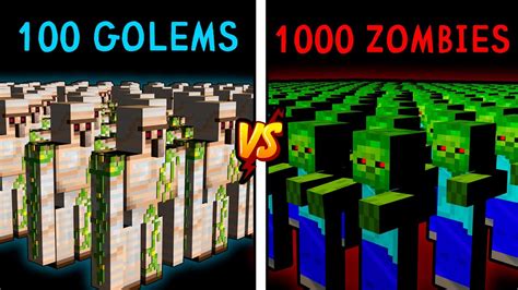 100 Golems Army Vs 1000 Zombies Army In Minecraft Youtube