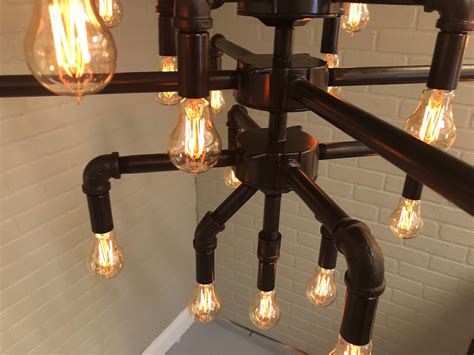 Large 42 Wide Black Iron Pipe 19 Light Chandelier W Etsy