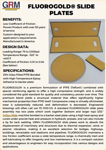 Teflon Slide FLUOROGOLD Slide Plates GRM Custom Products