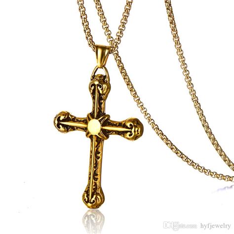 Classic Retro Cross Pendant Necklace 316l Stainless Steel Gold Plated