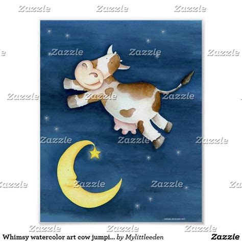 Whimsy watercolor art cow jumping over the moon poster | Zazzle | Moon ...