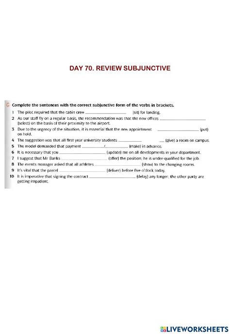 G8 Review Subjunctive Worksheet Live Worksheets