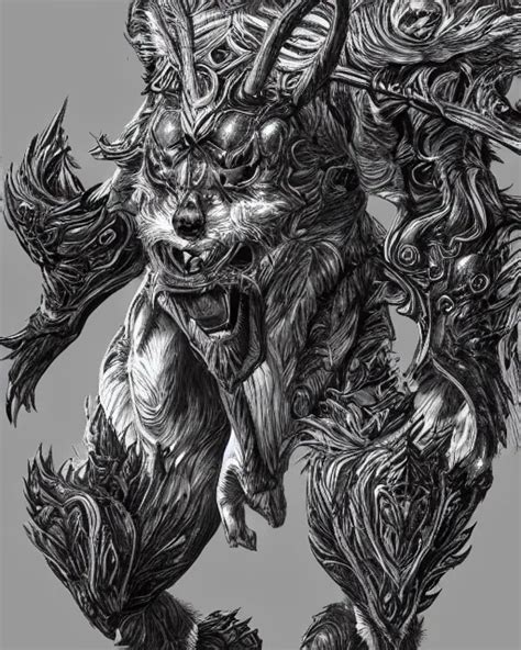 A Minotaur Wolf Full Body Black And White Highly Stable Diffusion