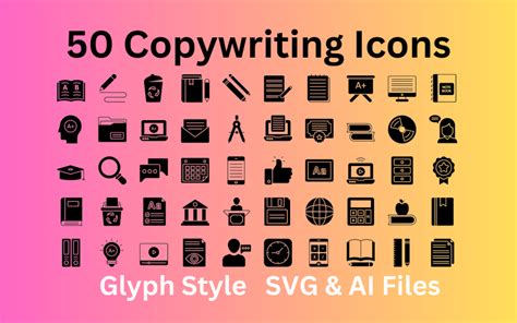 Copywriting Icon Set 50 Glyph Icons Svg And Ai Files