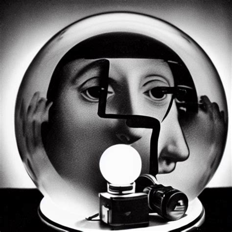 KREA AI - Marcel Duchamp holding a light-producing sphere wi...