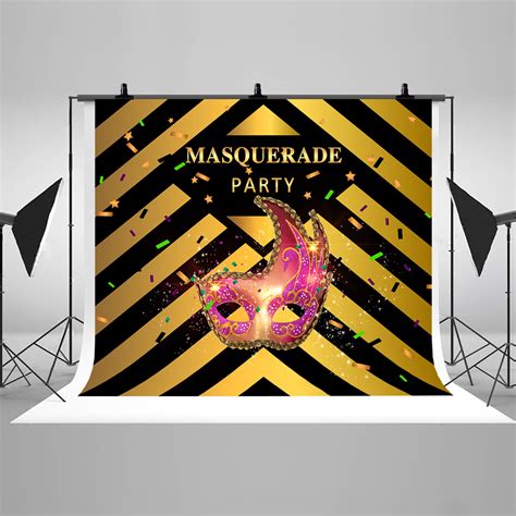 Masquerade Carnival Mask Photography Backdrops Color Ribbons Gold And Black Photo Backgrounds Fo