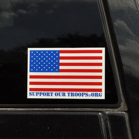 American Flag Bumper Sticker Car Decal with SupportOurTroops.Org footer ...