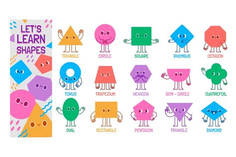 Geometric shape characters. Lets learn basic shapes, educati